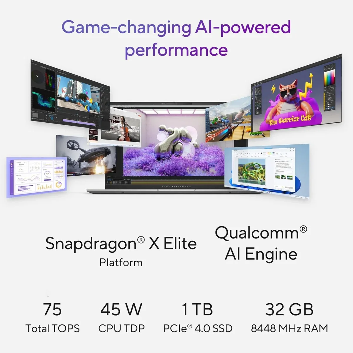 لابتوب Asus Vivobook S 15 K5507QA 15.6 إنش 3K OLED 120Hz Snapdragon X Plus 16GB RAM 1TB SSD فضي - Image 5