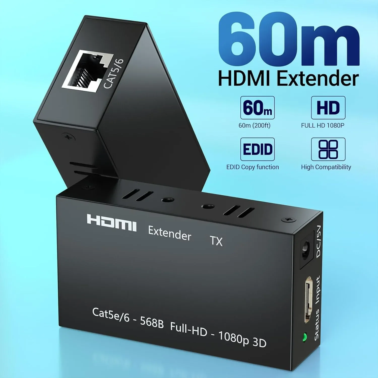 HDMI Extender Over Cat6 up to 60 Meters FHD 1080P 3D Transmitter Receiver - Image 2
