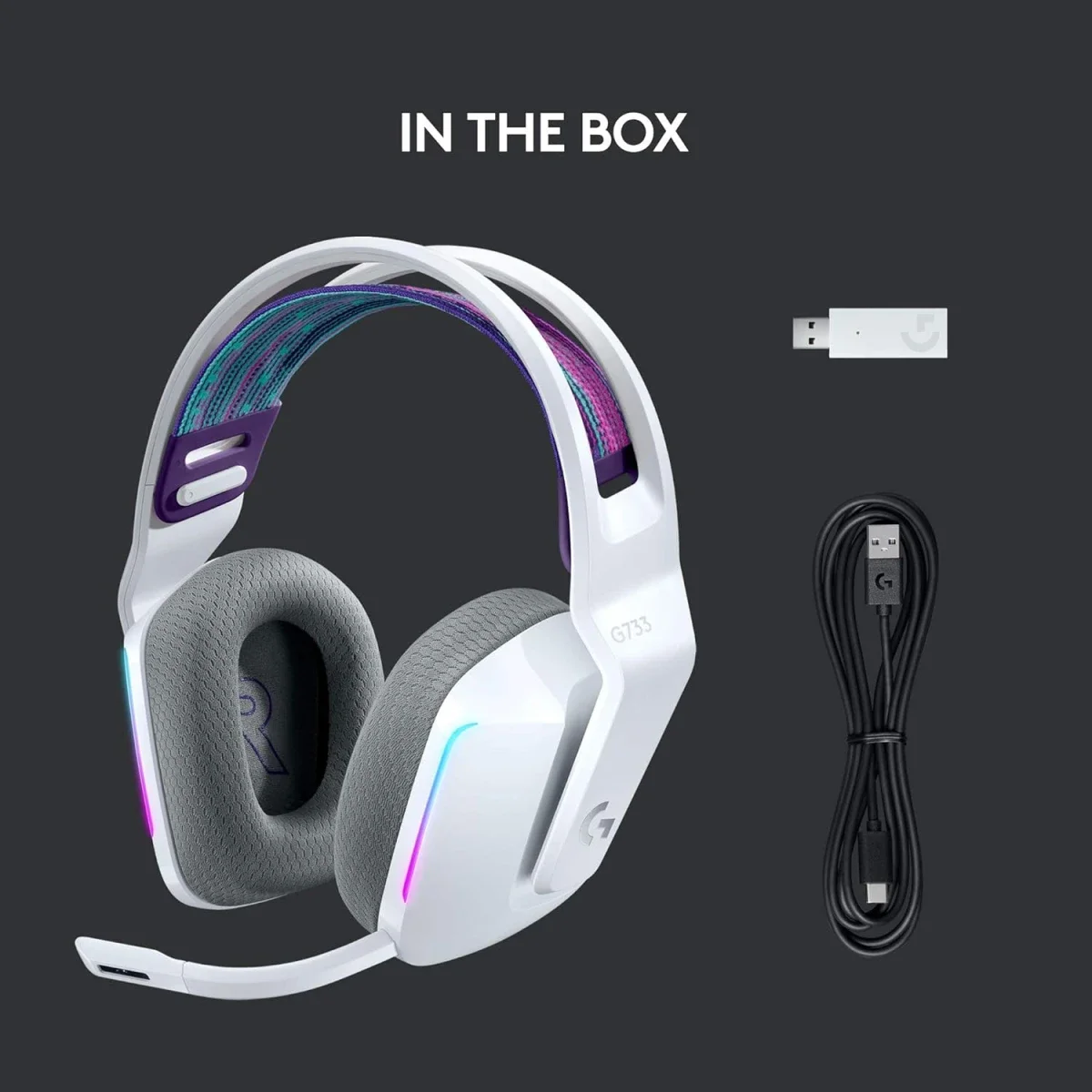سماعة ألعاب Logitech G733 LIGHTSPEED لاسلكية مع إضاءة LIGHTSYNC RGB، أبيض - Thumbnail 6