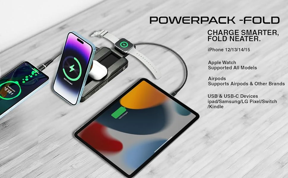 باور بانك MagSafe 5 في 1 قابل للطي Promate PowerPack-Fold بسعة 10000mAh وقدرة 15W - أسود - Image 17