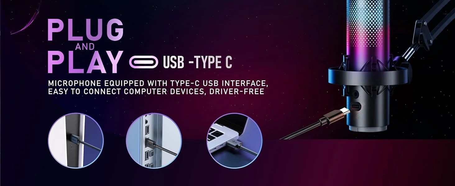 ميكروفون مكثف للألعاب Boya K9 RGB USB-C مع طقم فلتر بوب وحامل مضاد للصدمات - أسود - Image 15