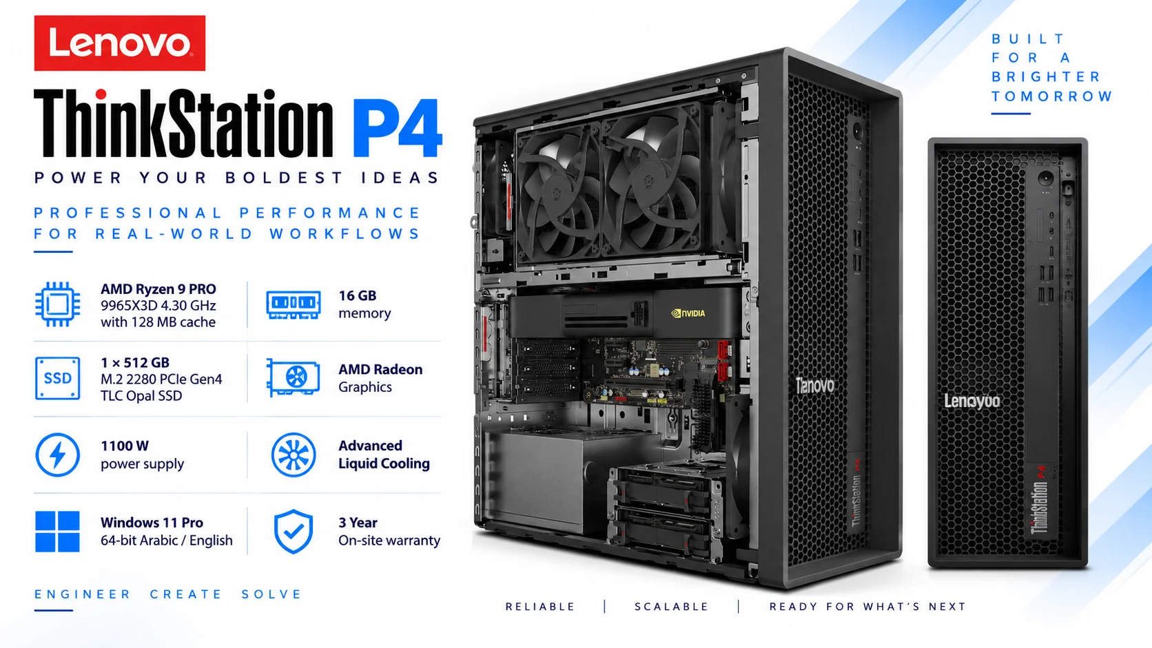 محطة عمل Lenovo ThinkSystem P4 جاهزة للذكاء الاصطناعي بمعالج AMD Ryzen 9 PRO 9965X3D، 16 نواة، حتى 5.5GHz، تبريد سائل متقدم وضمان 3 سنوات - Thumbnail 5