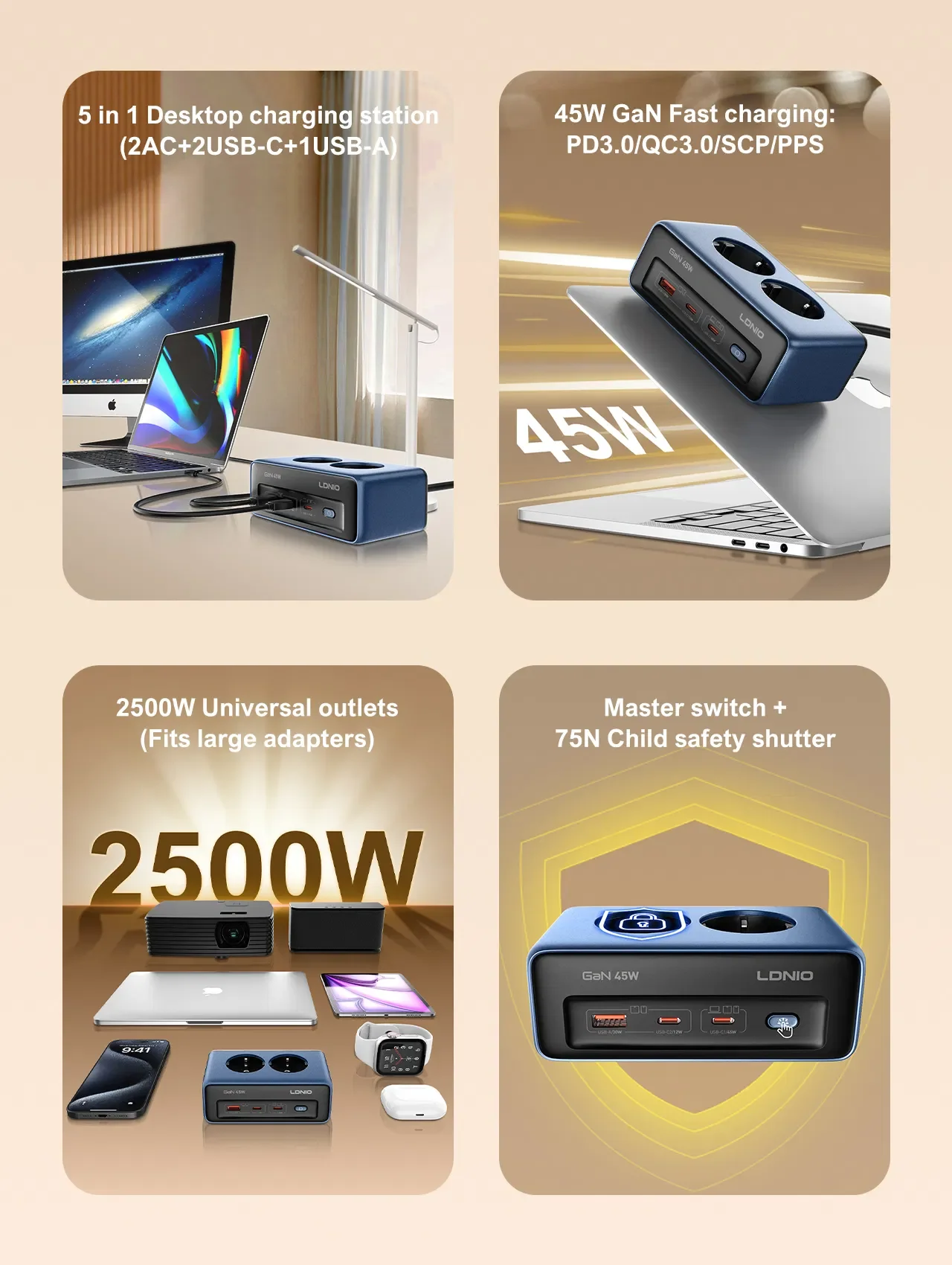 وصلة كهرباء LDNIO SE3 EU مع 4 مقابس AC و3 منافذ USB - Image 10