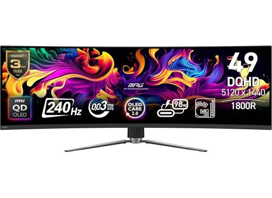 MSI MPG 491CQPX 49-inch Curved Ultrawide QD-OLED Gaming Monitor, 5K DQHD 5120×1440, 240Hz, 0.03ms, HDR True Black 400, FreeSync Premium Pro, G-SYNC Compatible, USB-C 98W PD - Image 7
