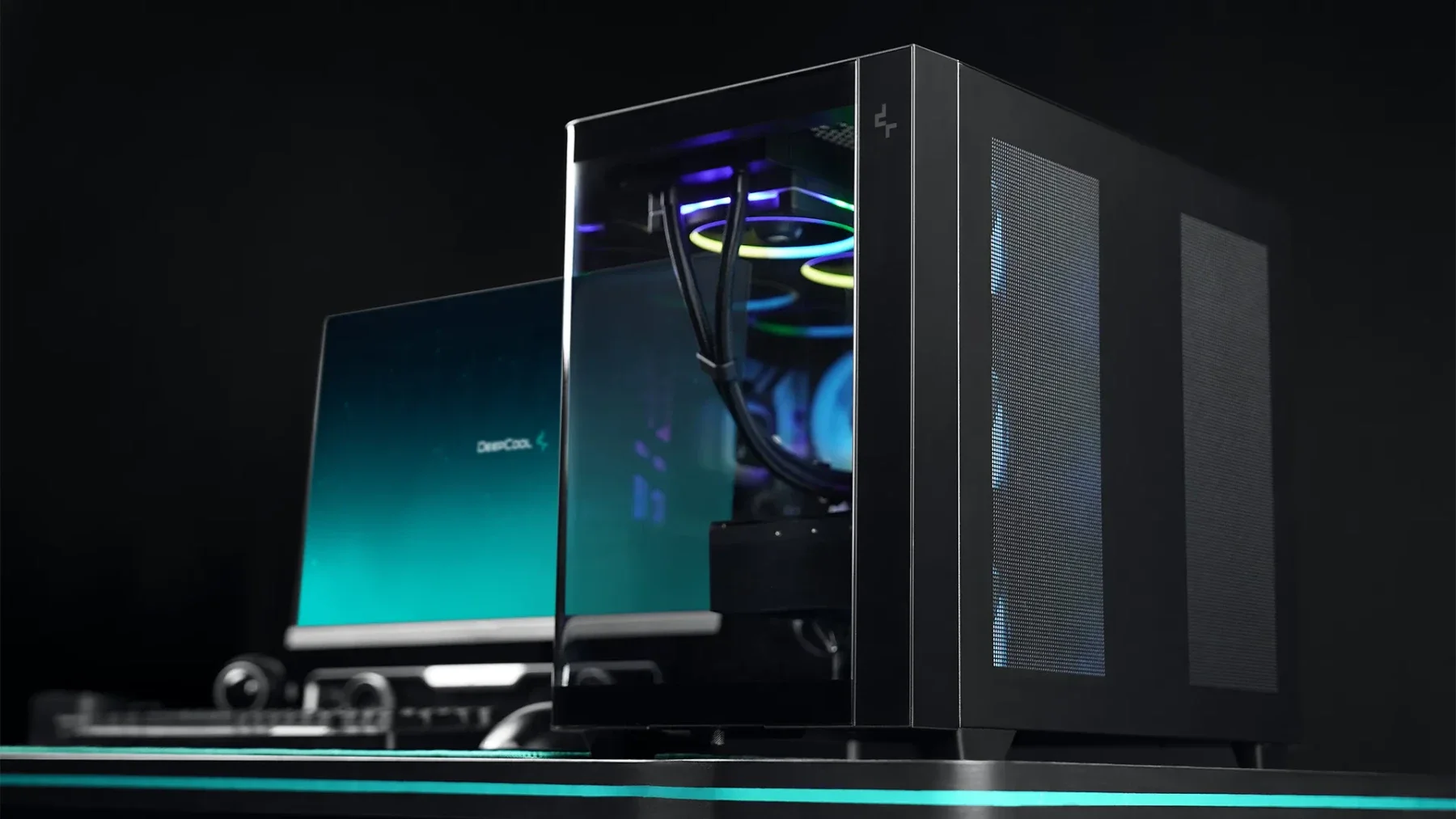 هيكل كمبيوتر DeepCool CG530U 4F بانورامي بزجاج منحني ATX ميد تاور مع 4 مراوح مثبتة مسبقًا، ثنائي الحجرة، أسود - Image 12