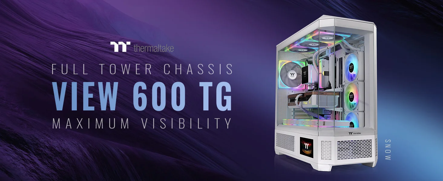 Thermaltake View 600 TG Full Tower PC Case with 420mm Radiator Support and 6.0" LCD Panel Kit Snow White - Thumbnail 7