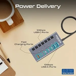 موزع منافذ USB-C متعدد 7 في 1 Promate GegaHub-10G بسرعة نقل 10Gbps و20W PD - Thumbnail 8