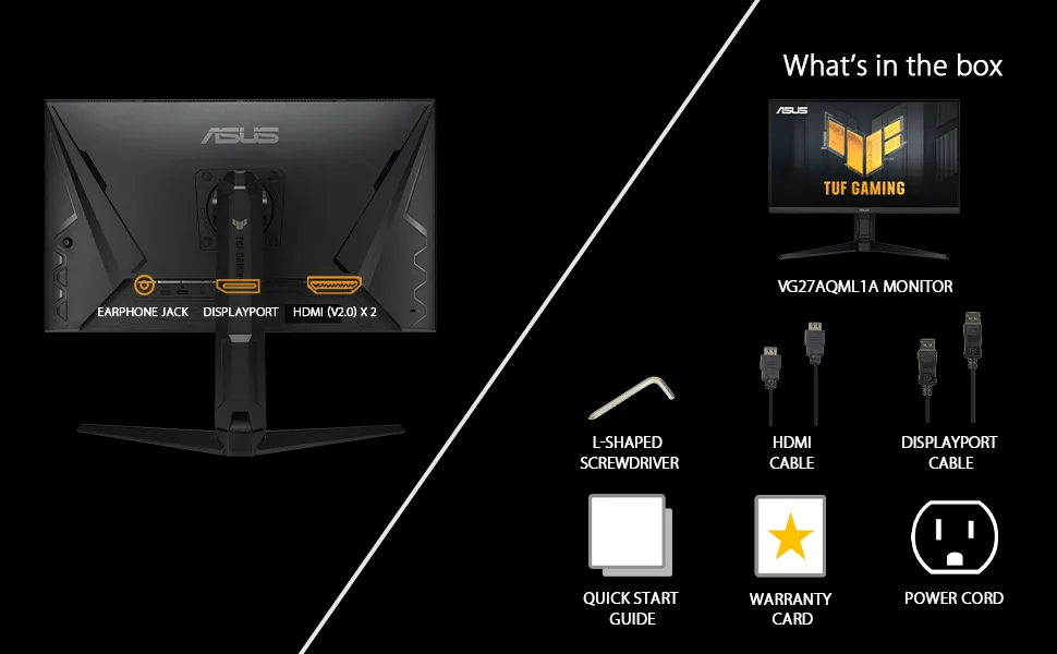 شاشة ألعاب Asus VG27AQML1A مقاس 27 إنش Fast IPS QHD، 260Hz، 1ms، HDR400، أبيض - Thumbnail 13