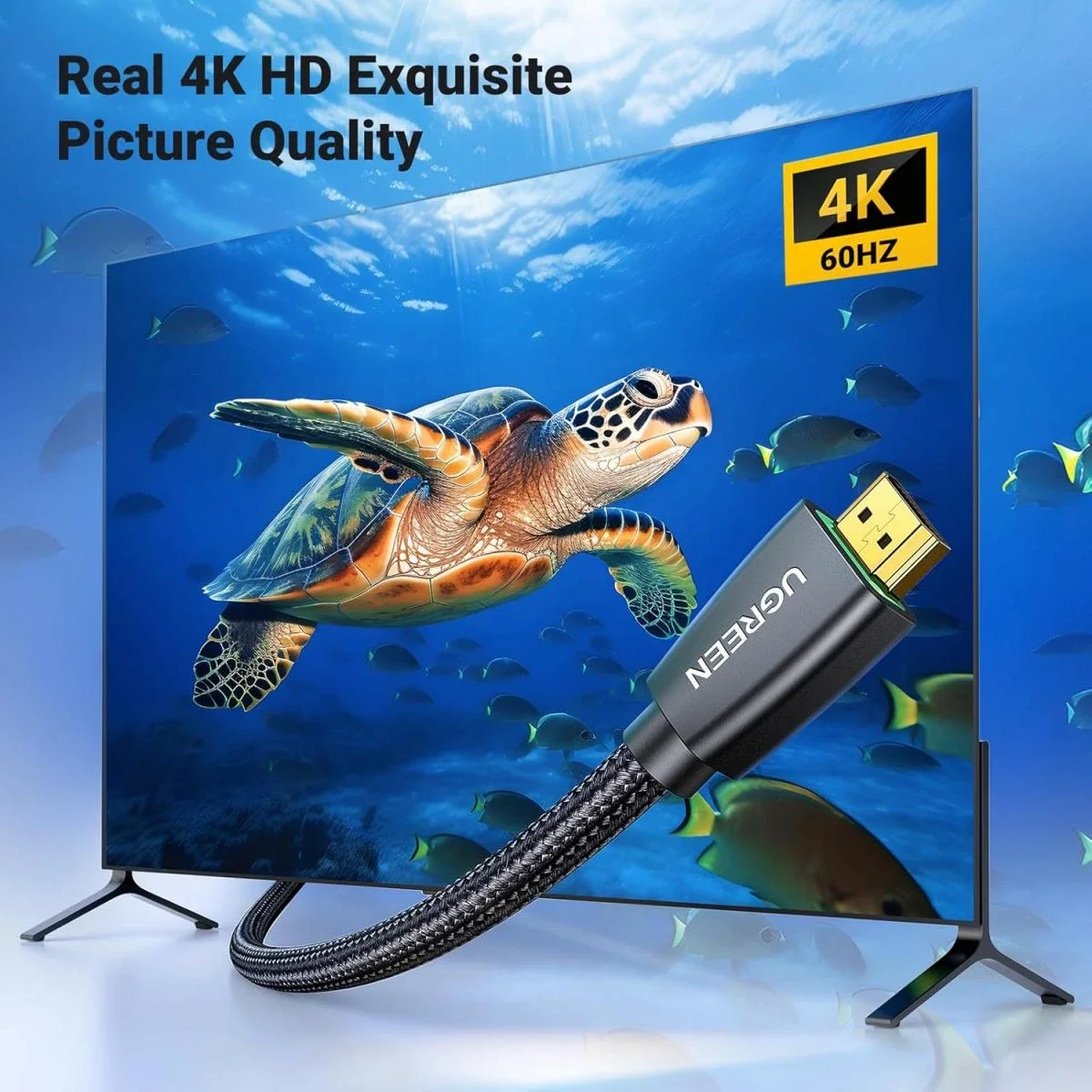 كابل Ugreen HDMI 4K بطول 5 متر نايلون مضفر بسرعة 18Gbps ودقة 4K@60Hz مع Ethernet - Thumbnail 6