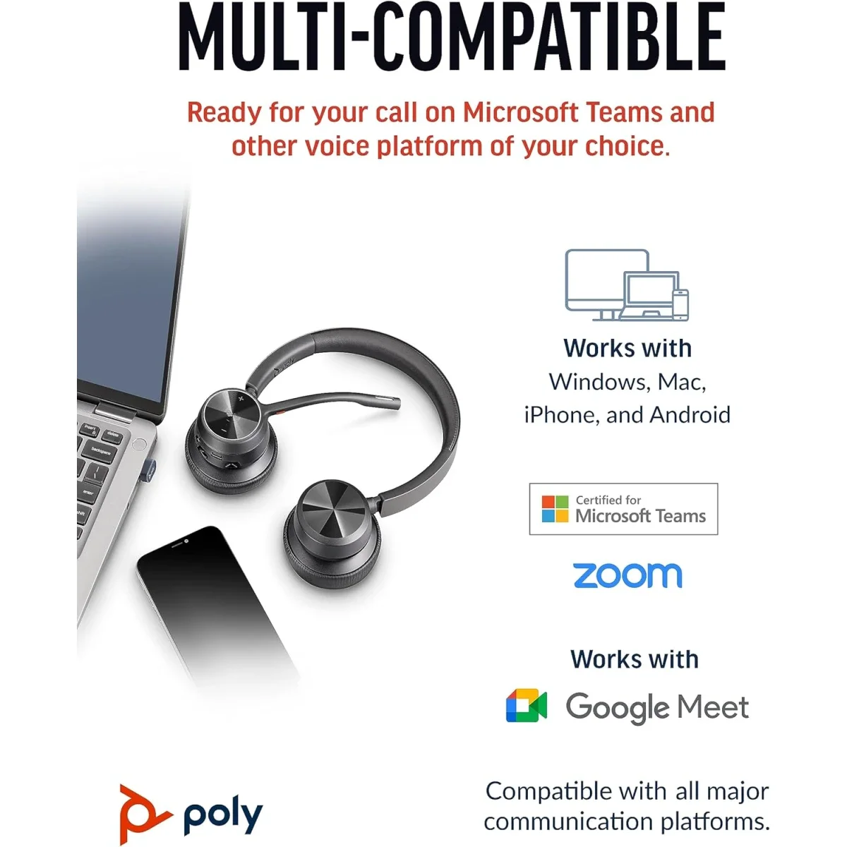 سماعة رأس لاسلكية Poly Voyager 4320 بمنفذ USB-A مع قاعدة شحن ومعتمدة لـ Teams - Thumbnail 6