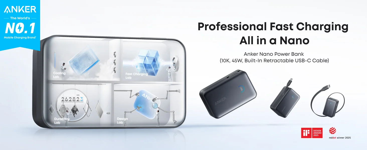 باور بنك Anker Nano بسعة 10,000mAh وقدرة 45W مع كابل USB-C قابل للسحب - أسود - Thumbnail 7