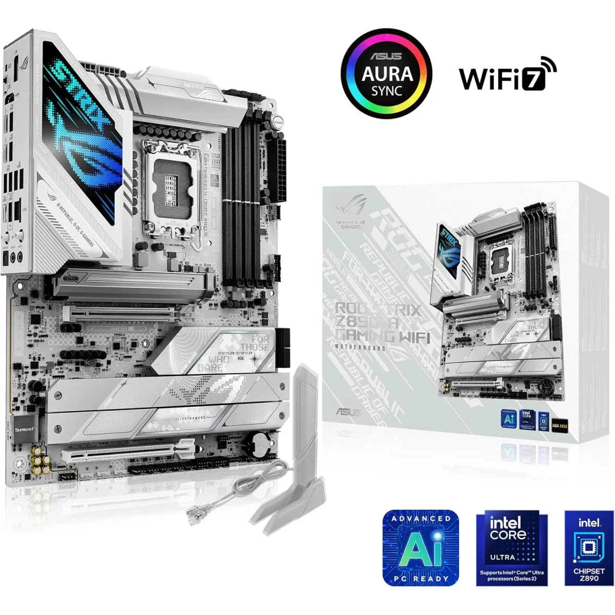 Asus ROG Strix Z890-A Gaming Wi-Fi ATX Motherboard, LGA 1851, Z890, 4x DDR5 Slots, Up to 192GB, Wi-Fi 7, Bluetooth 5.4, PCIe 5.0 x16, 5x M.2, White - Image 2