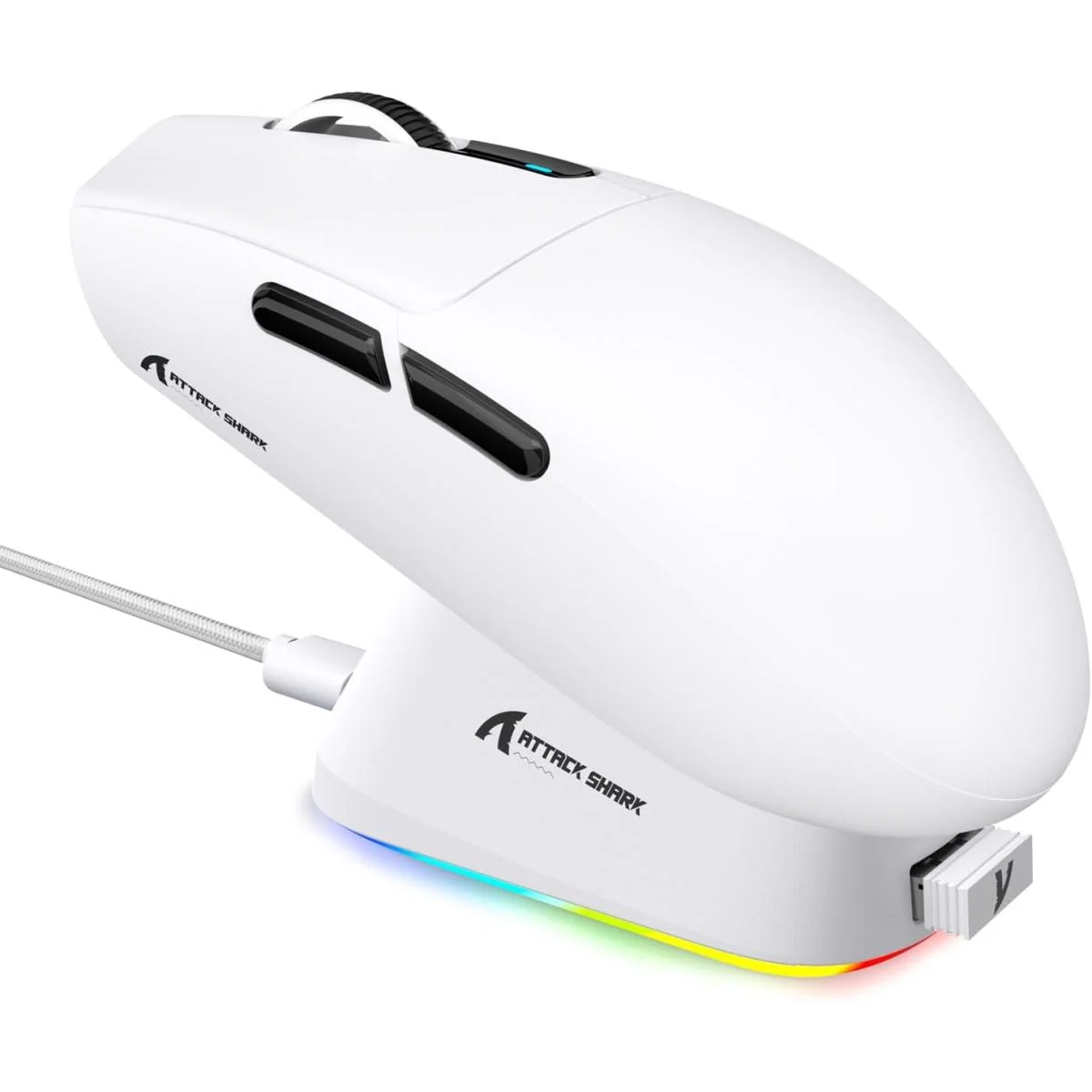 ماوس ألعاب لاسلكي ATTACK SHARK G3PRO مع قاعدة شحن RGB ودقة 25K DPI، أبيض