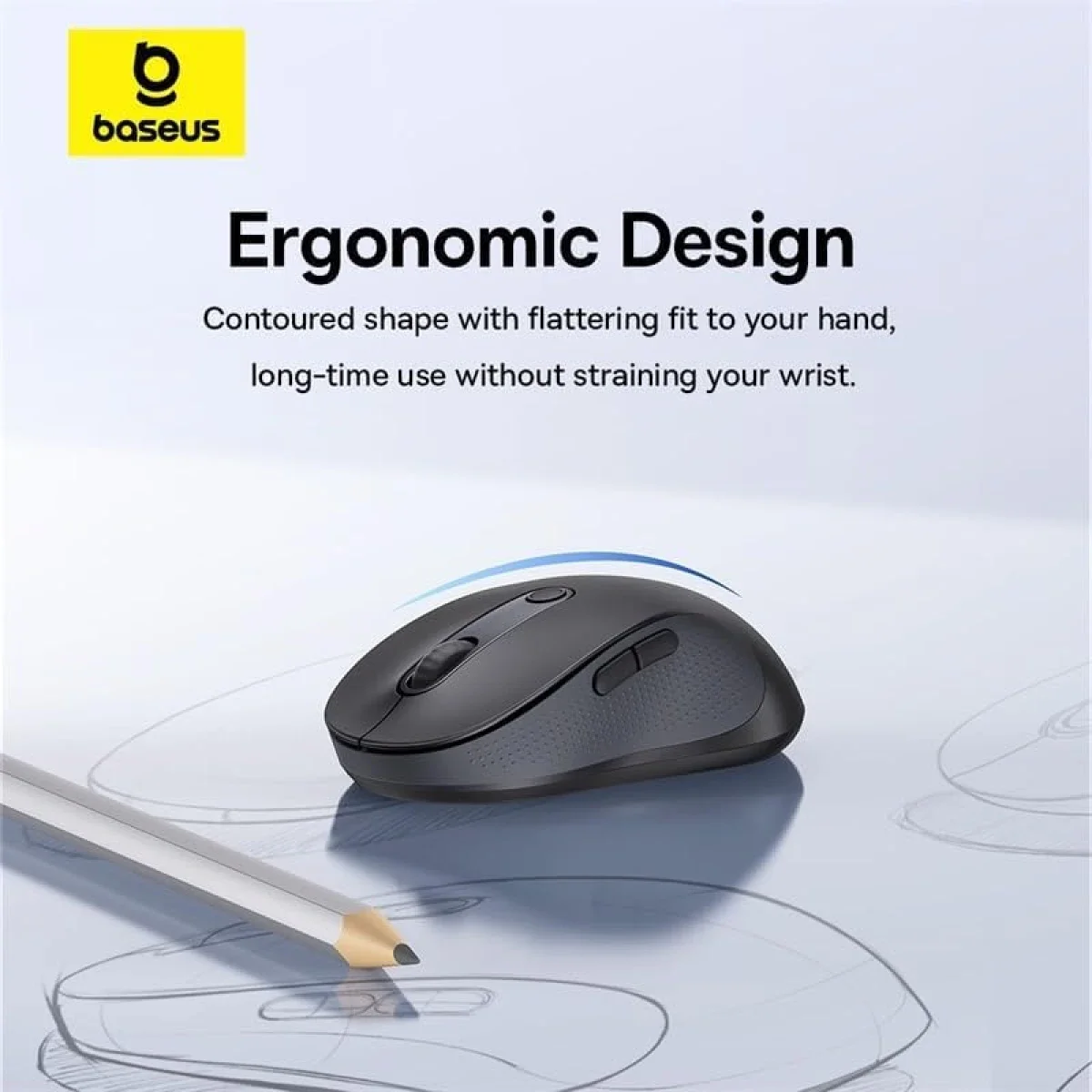 Baseus F02 Ergonomic Dual-Mode Wireless Mouse with Bluetooth 5.2, 2.4GHz and Silent Buttons - Black - Thumbnail 3