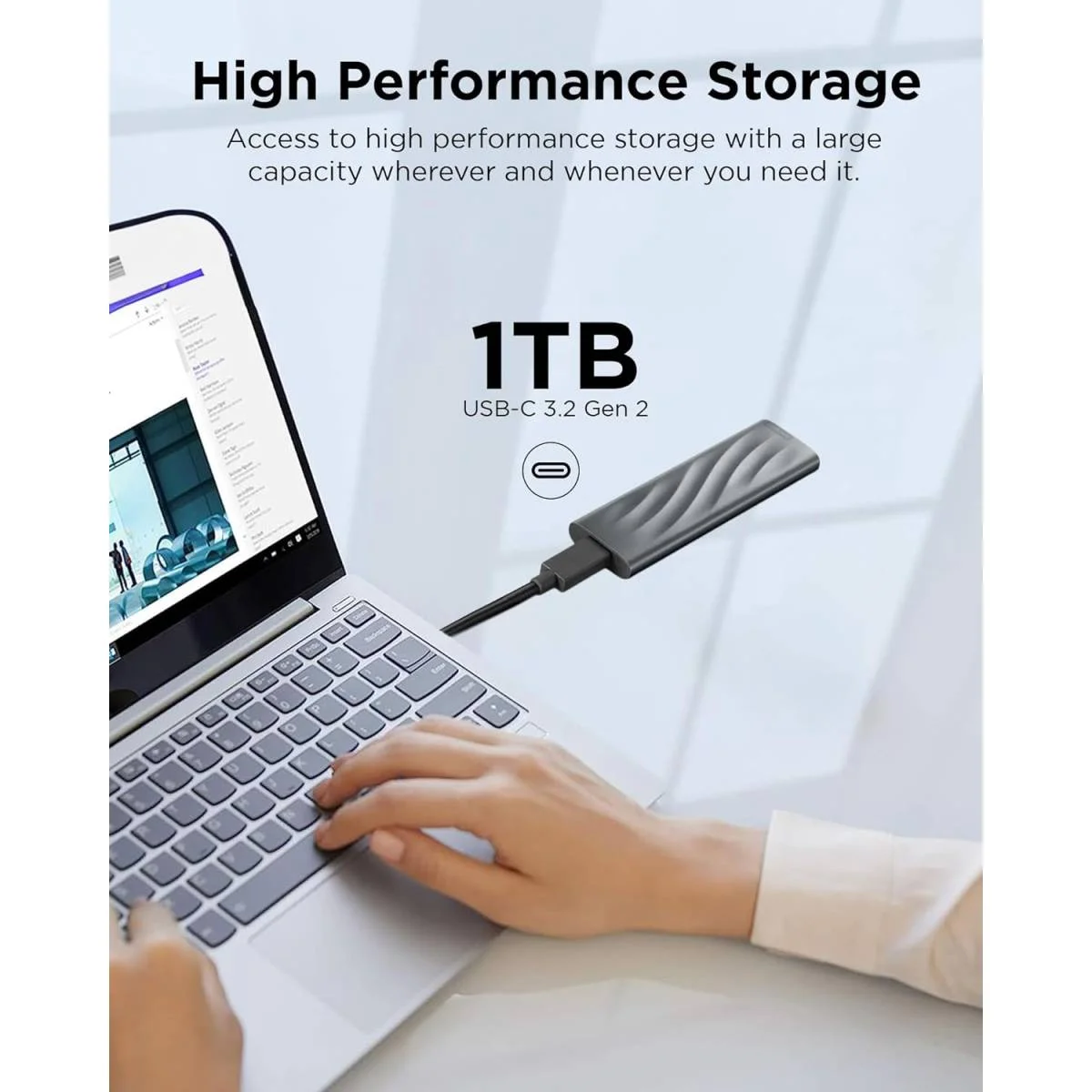 قرص SSD خارجي محمول Lenovo PS8 بسعة 1TB وسرعة 1050 MB/s USB-C رمادي