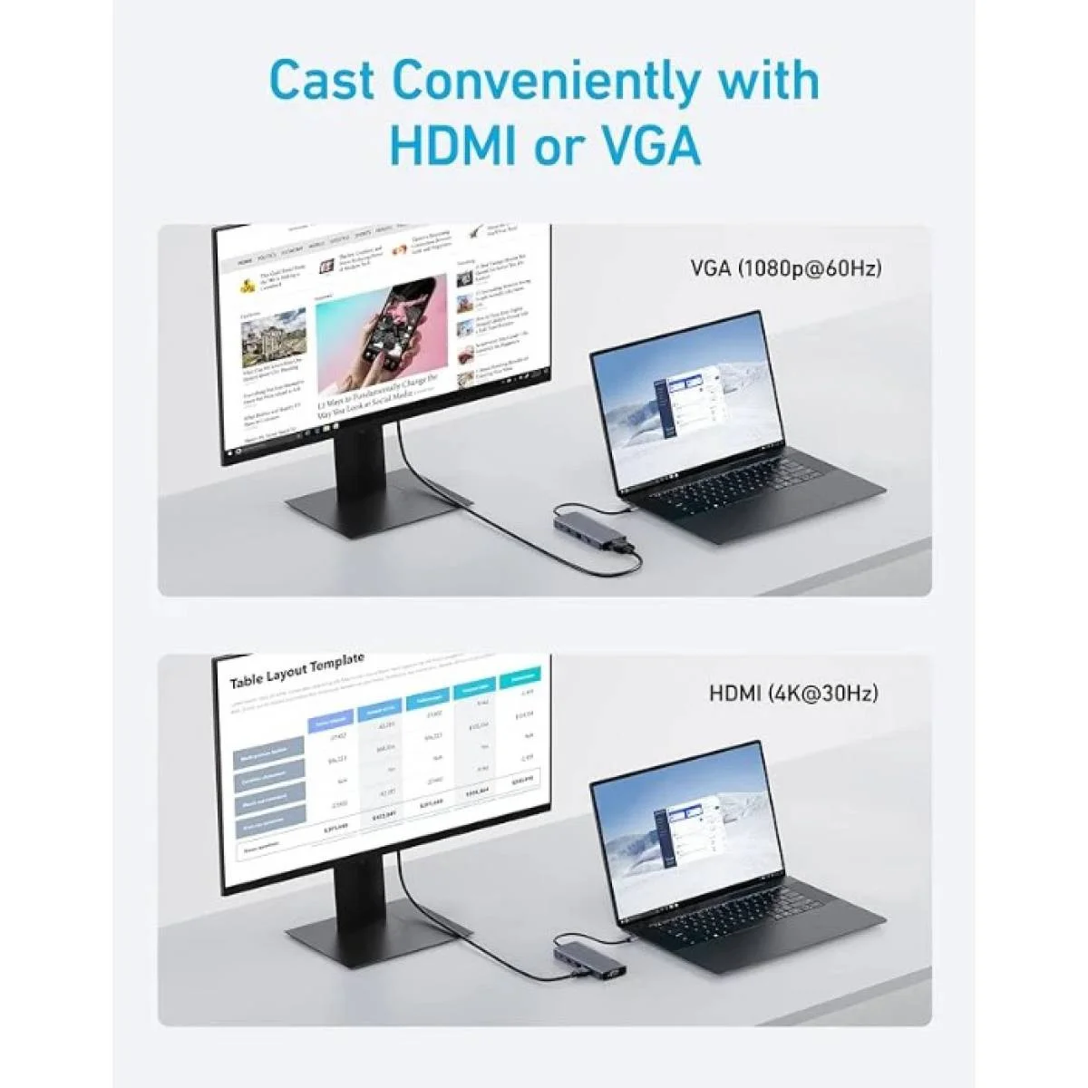 موزع USB-C Anker 10 في 1 بشاشتين مع HDMI 4K وVGA وإيثرنت وPD 100W - Thumbnail 3