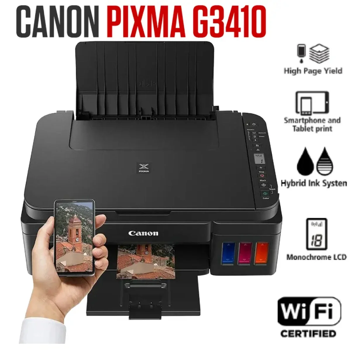 طابعة Canon PIXMA G3410 حبرية ملونة متعددة الوظائف - Image 3