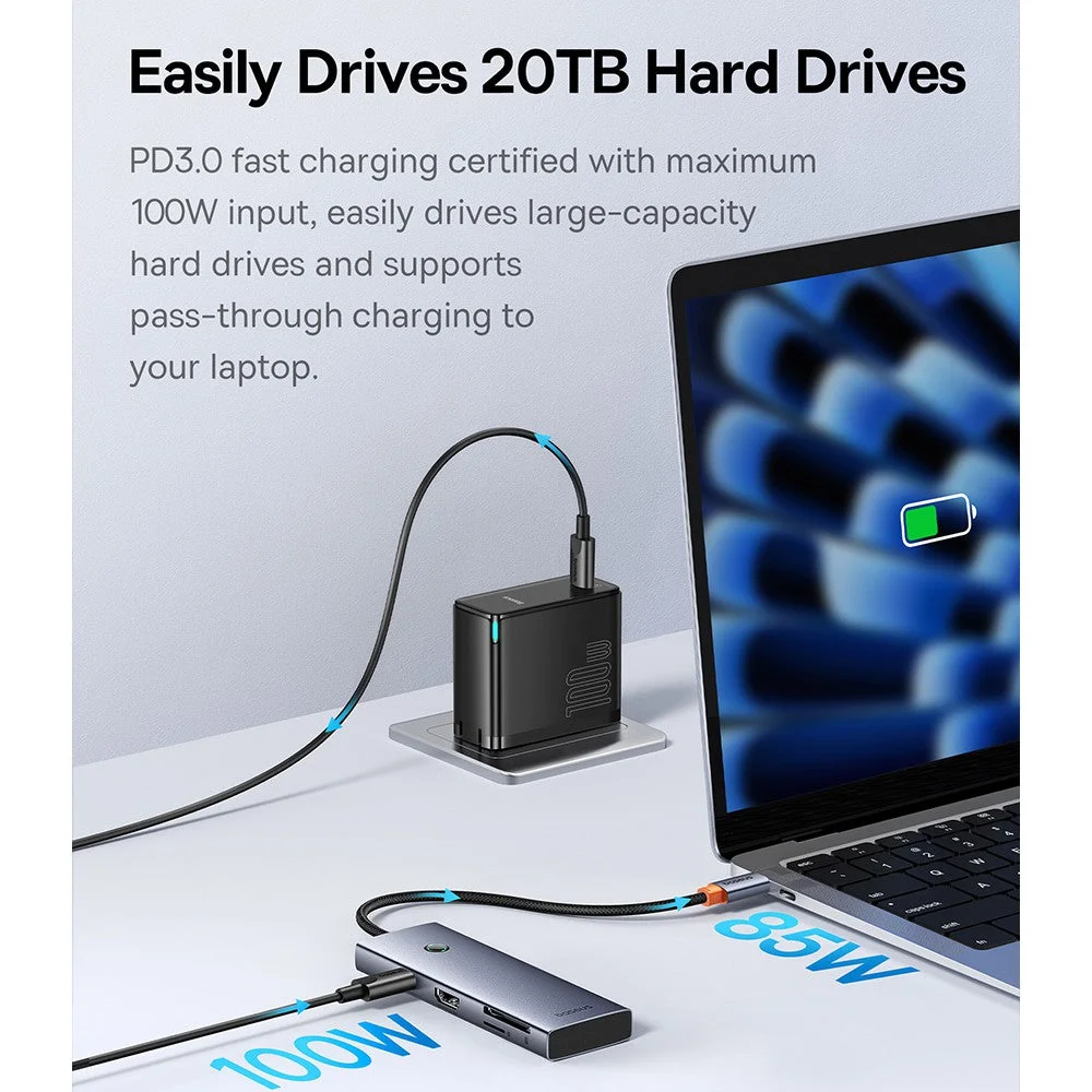 محطة إرساء وموزع USB-C Baseus UltraJoy Series 7-Port مع HDMI بدقة 4K 60Hz وVGA و4 منافذ USB 3.0 وPD - Space Grey - Image 3