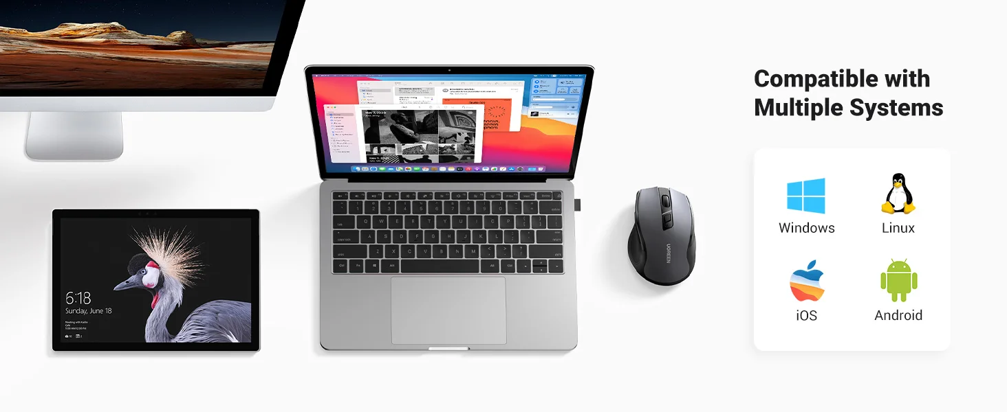 Ugreen Ergonomic Wireless Mouse 2.4GHz + Bluetooth, 4000 DPI, Silent Click, Black - Thumbnail 19