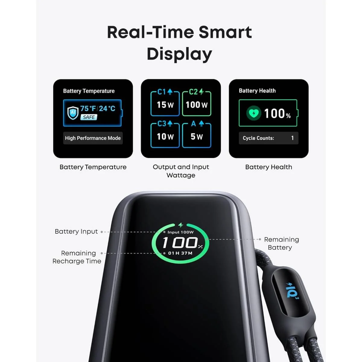 باور بانك لابتوب Anker 25000mAh 165W مع كيابل USB-C مدمجة قابلة للسحب - فضي - Image 3