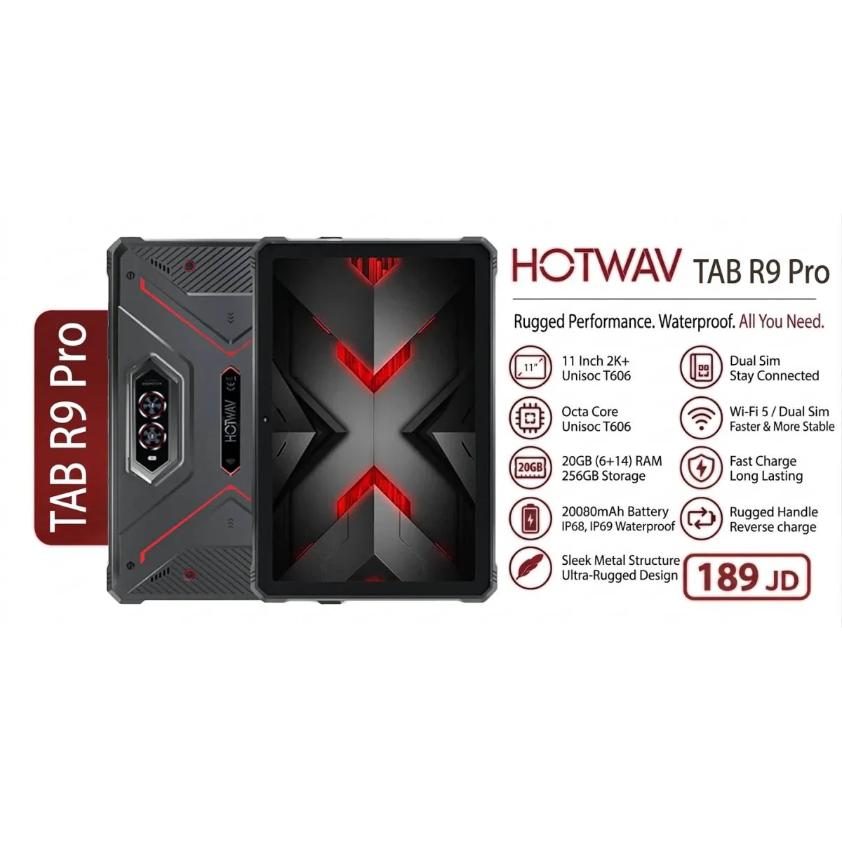تابلت متين HOTWAV R9 Pro بشاشة 11 إنش 2K FHD+، Android 14، رام 6GB+14GB، 256GB، بطارية 20080mAh، أحمر