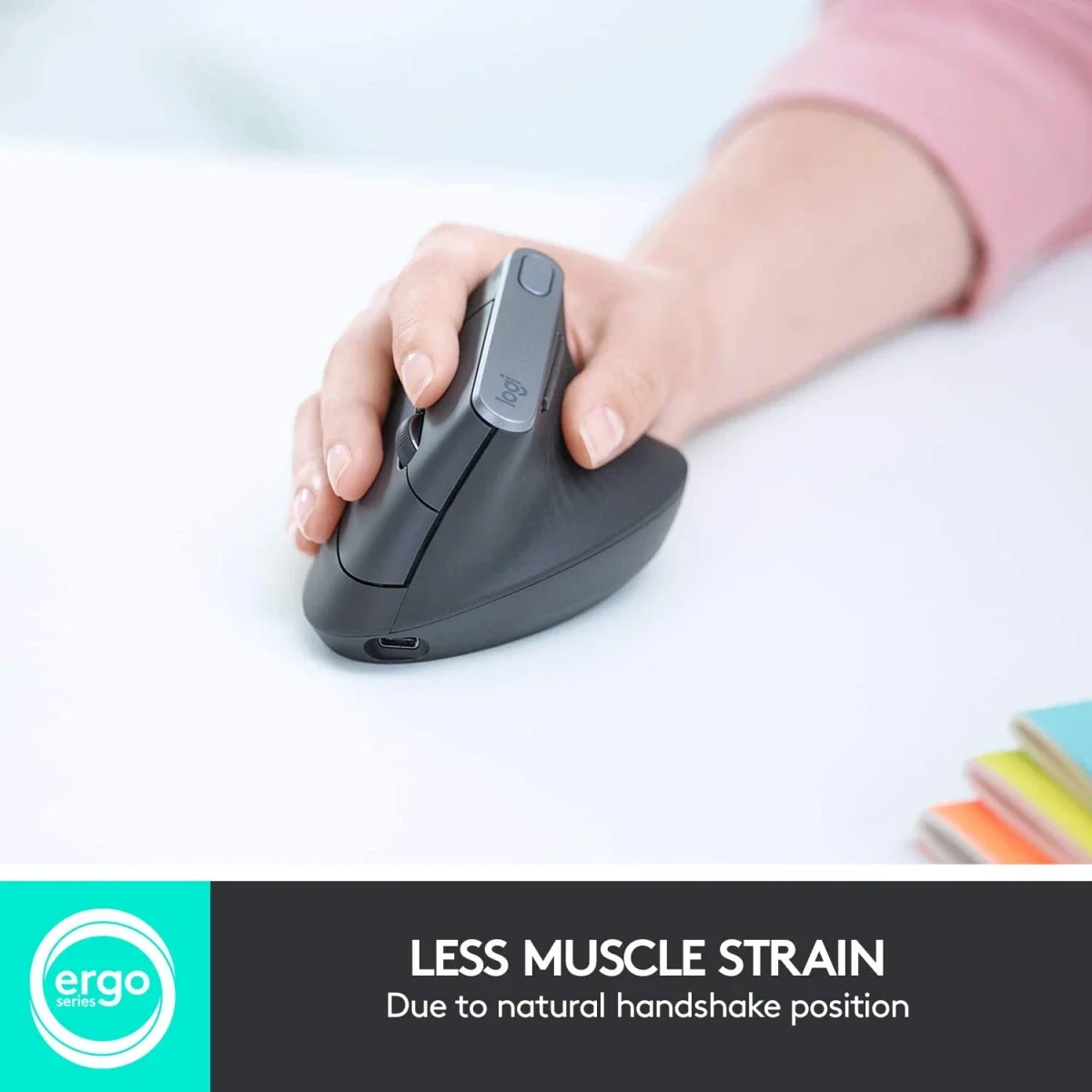 Logitech MX Vertical Wireless Ergonomic Mouse, Graphite - Thumbnail 3