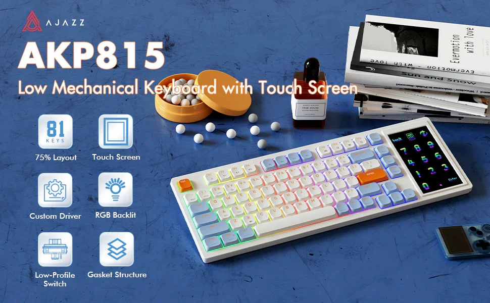 كيبورد AJAZZ AK815 ميكانيكي بشاشة وسويتشات بنية وإضاءة RGB – أزرق وأبيض وبرتقالي - Image 9