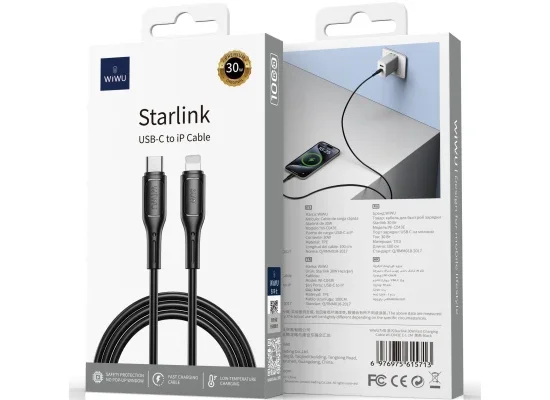 كابل شحن سريع WIWU Wi-C04E Starlink بقدرة 30 واط من USB-C إلى Lightning - أسود - Image 6