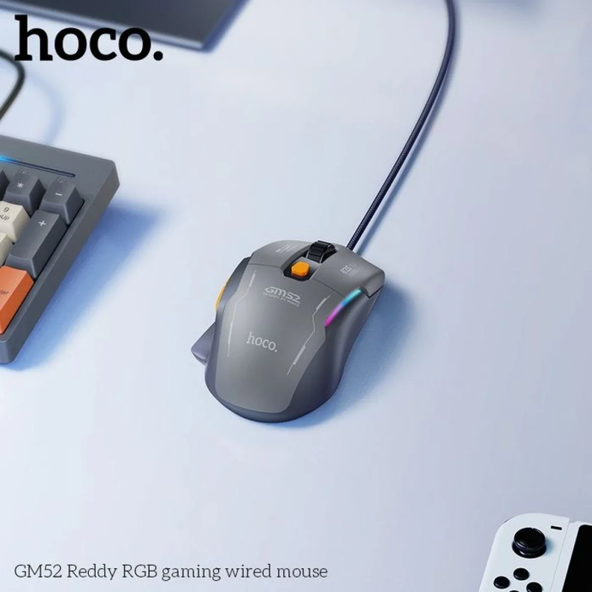HOCO GM52 Wired Gaming Mouse 12800 DPI 1000Hz 6-Button Black/Orange - Thumbnail 4