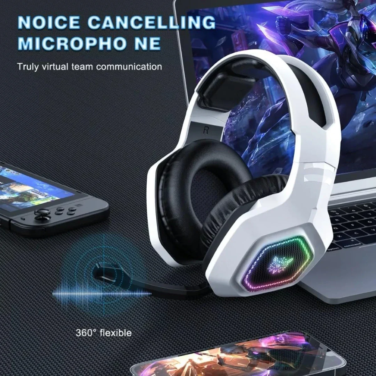ONIKUMA B100 Tri-Mode Wireless Gaming Headset with Noise-Cancelling Mic, White - Image 7