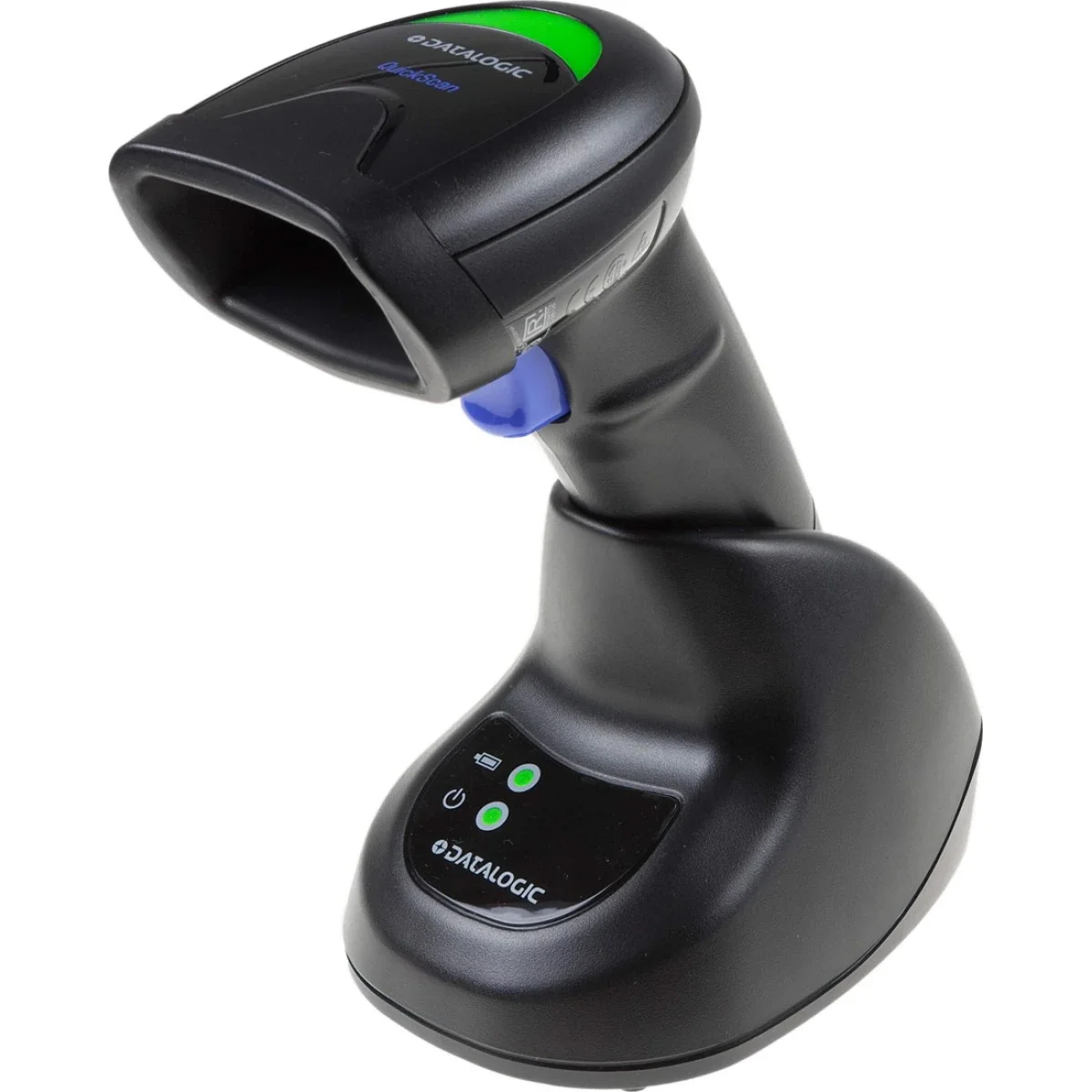 ماسح باركود Datalogic QuickScan QBT2500 بتقنية Bluetooth ثنائي الأبعاد مع قاعدة شحن، أسود