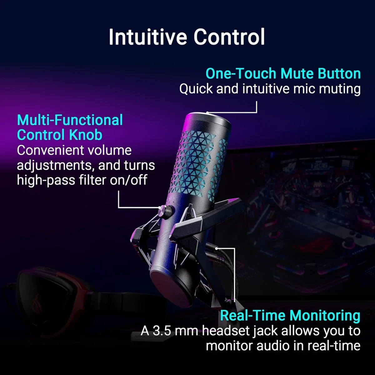 ميكروفون ألعاب مكثف قلبي Asus ROG Carnyx احترافي 192 كيلوهرتز/24 بت أسود - Image 6