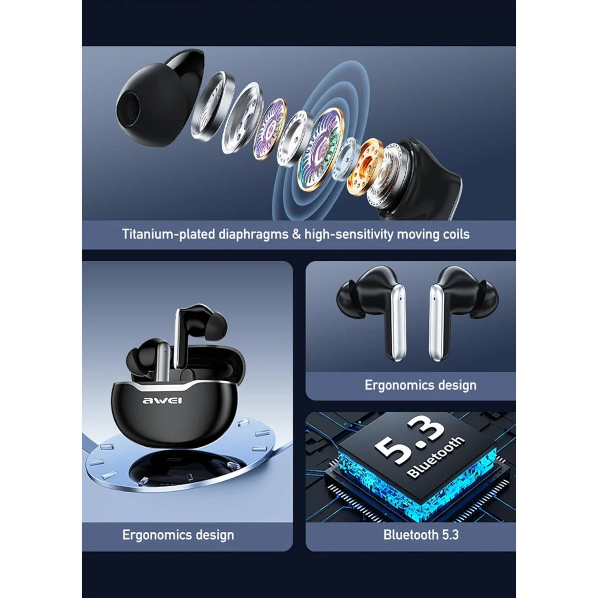 سماعات أذن لاسلكية TWS Awei T50 مع ENC و4 ميكروفونات وBluetooth 5.3 - Image 2