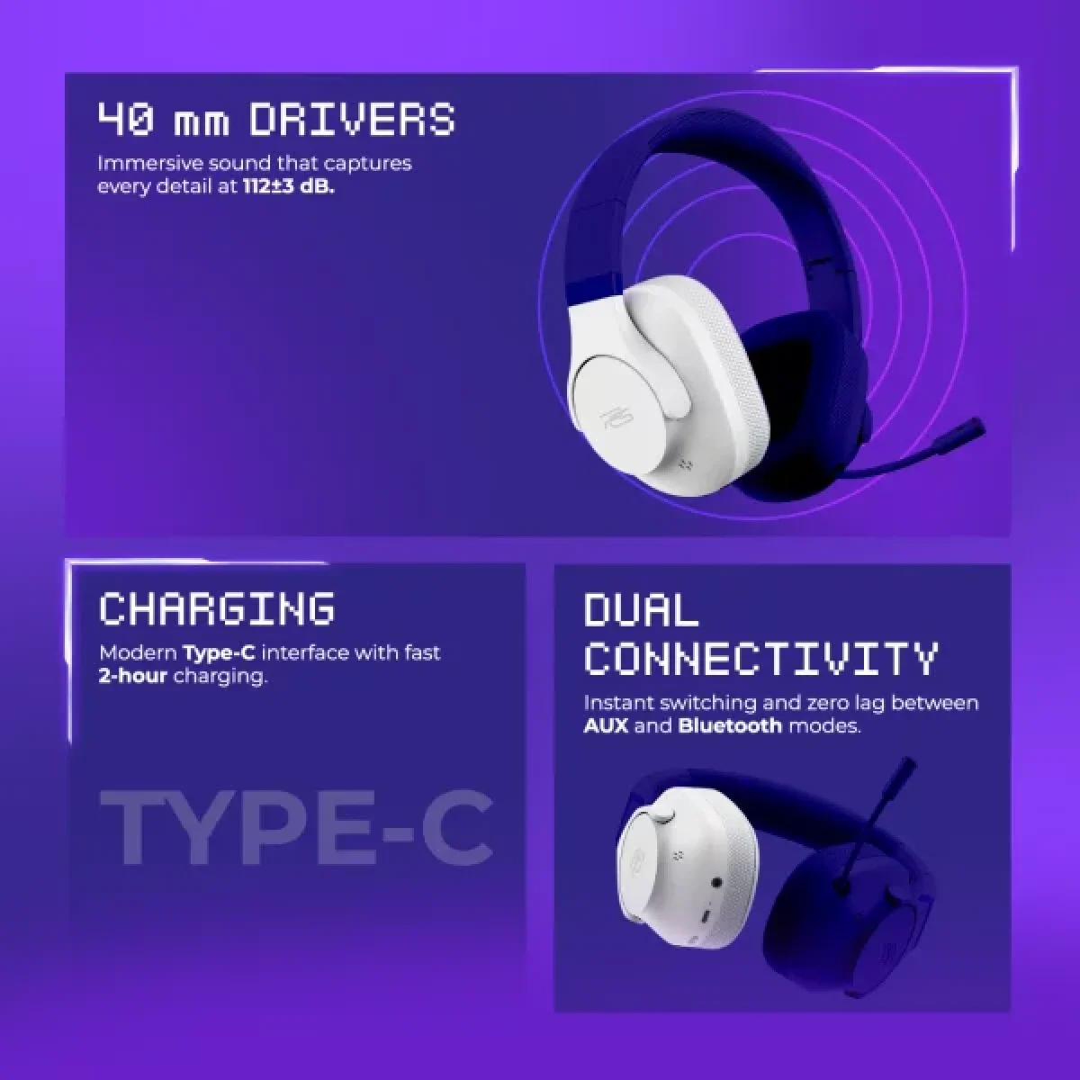 Proove Gaming Bliss Bluetooth 5.4 Gaming Headset with Foldable Microphone, Black (GHBLPP010001) - Thumbnail 7