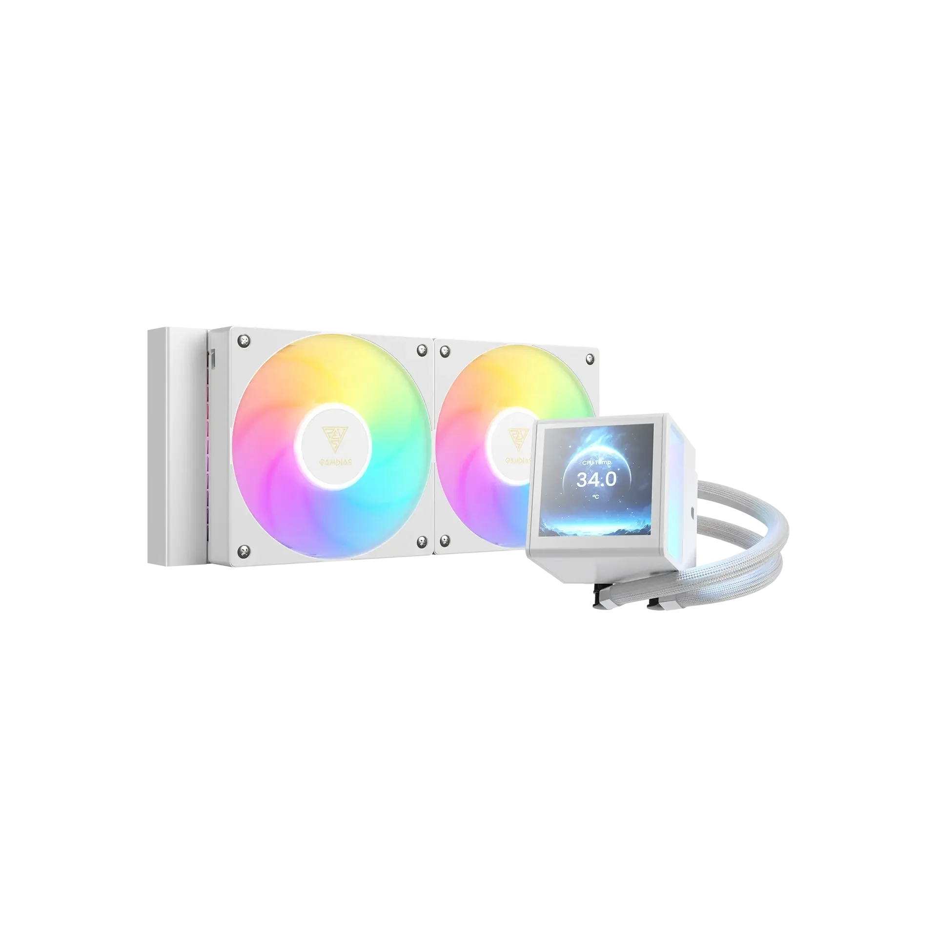 مبرد سائل للمعالج GAMDIAS CHIONE P5-240 ARGB 240mm باللون ابيض مع شاشه IPS LCD