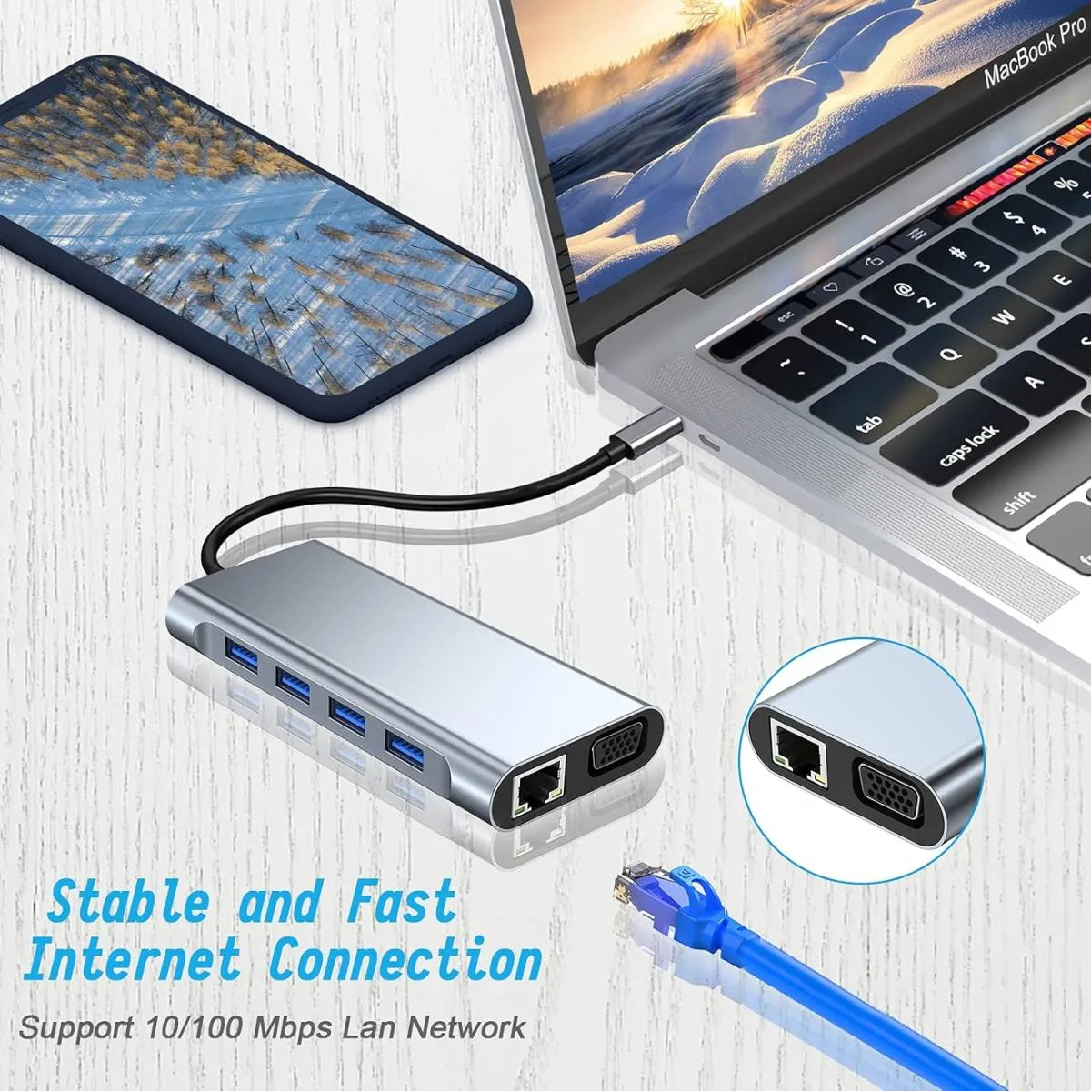 موزع USB-C SZPACMATE 11 في 1 مع 4K HDMI وVGA وPD وإيثرنت وقارئ بطاقات - Image 8