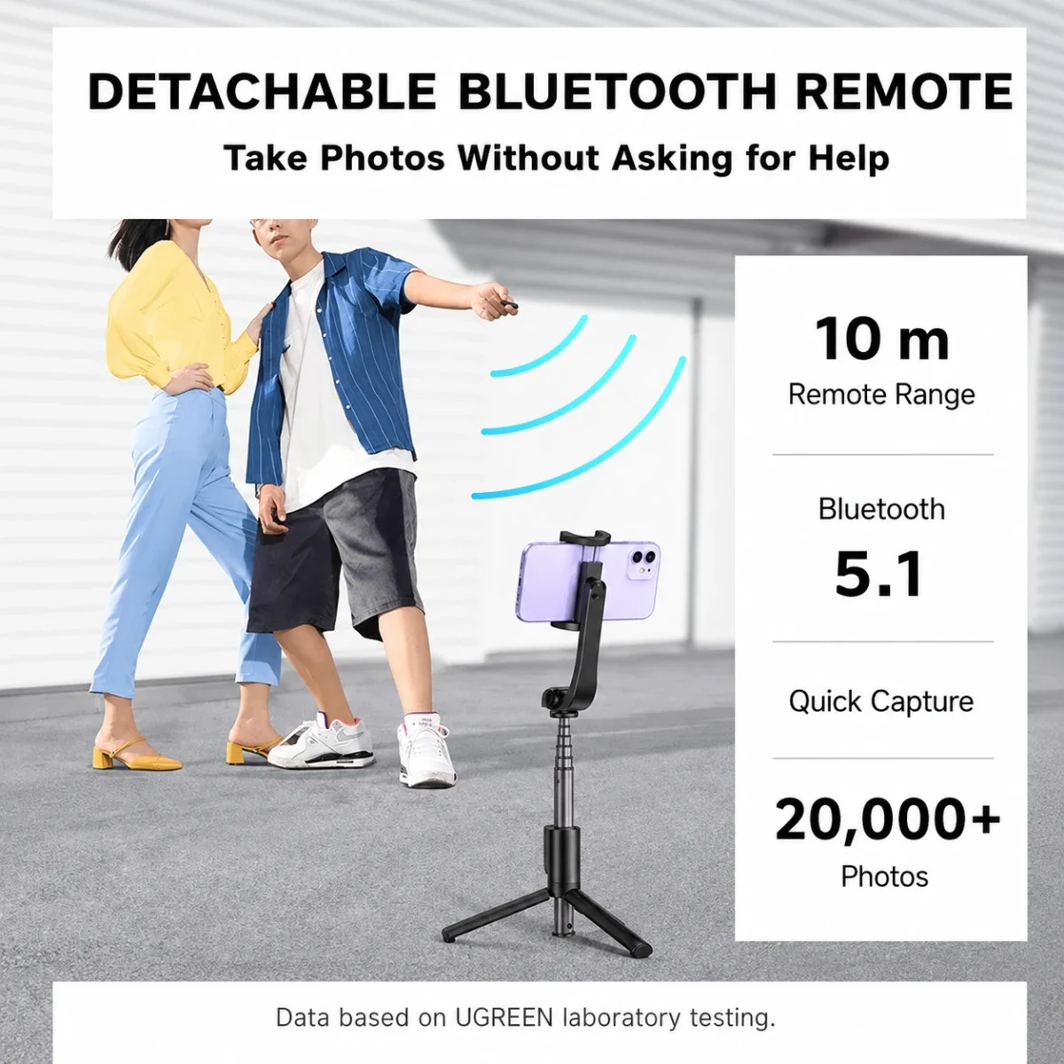 Ugreen LP508 Bluetooth Selfie Stick with Integrated Tripod 75 cm Black (50758) - Image 3