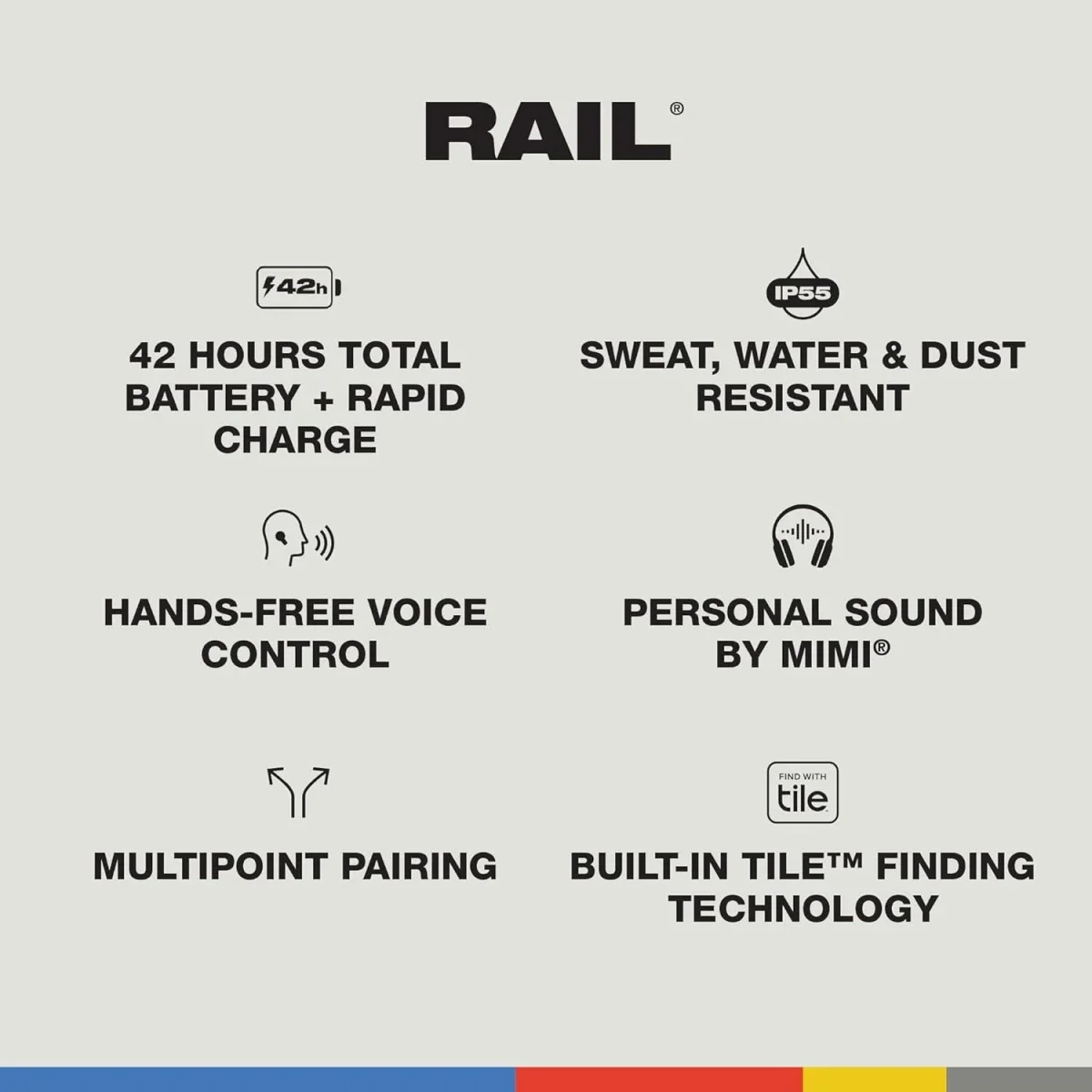 سماعات أذن Skullcandy Rail لاسلكية بتقنية Bluetooth، بطارية حتى 42 ساعة، IP55 - Bone - Image 6