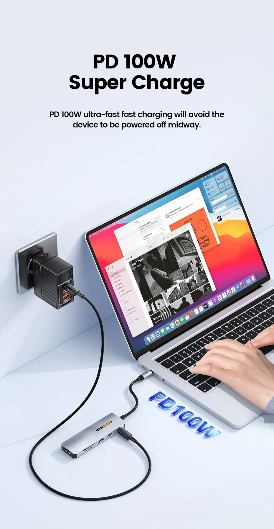 TOOCKI 6-in-1 USB-C Hub with 4K HDMI, USB 3.0, PD 100W, SD/TF Card Reader - Grey - Thumbnail 13