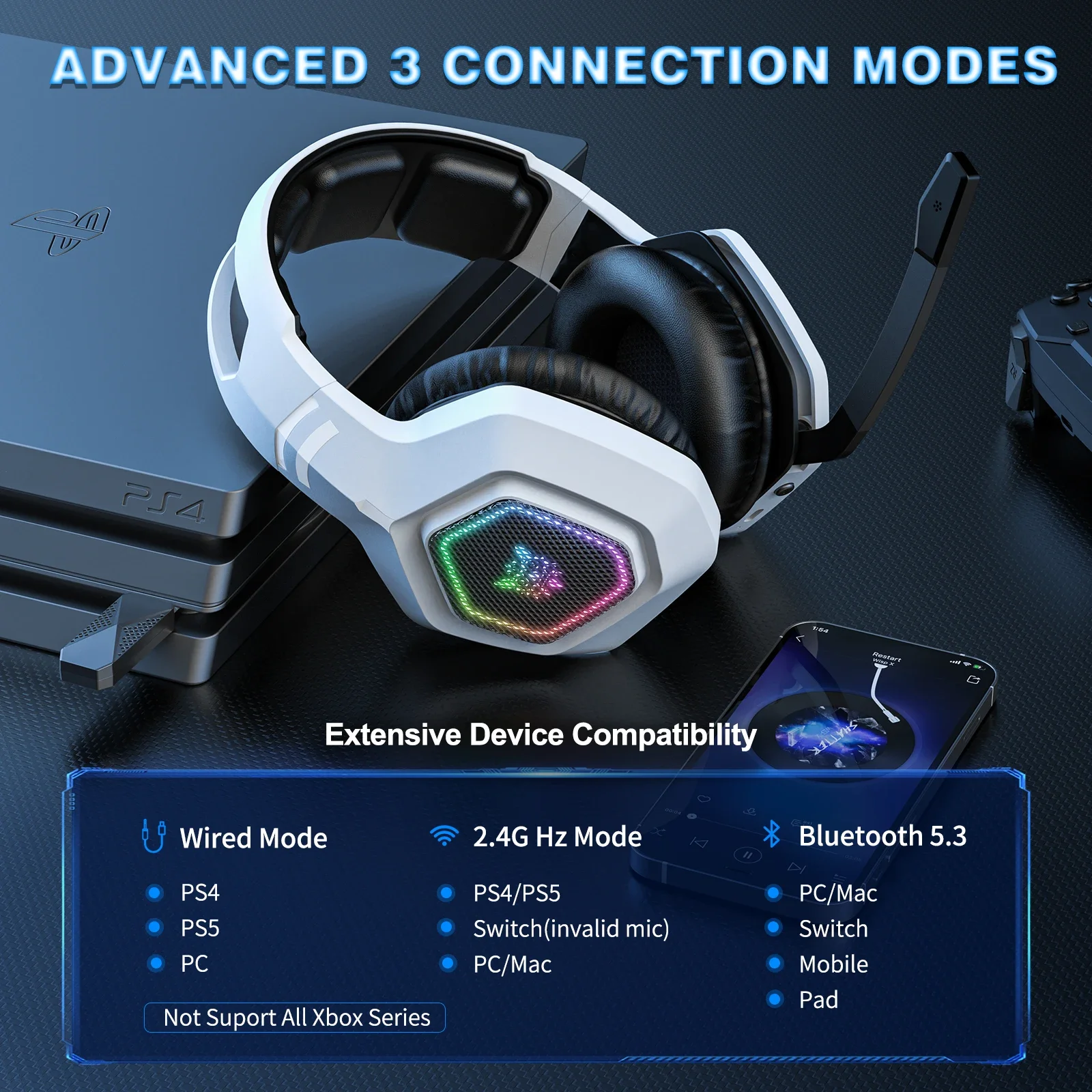 ONIKUMA B100 Tri-Mode Wireless Gaming Headset with Noise-Cancelling Mic, White - Image 10