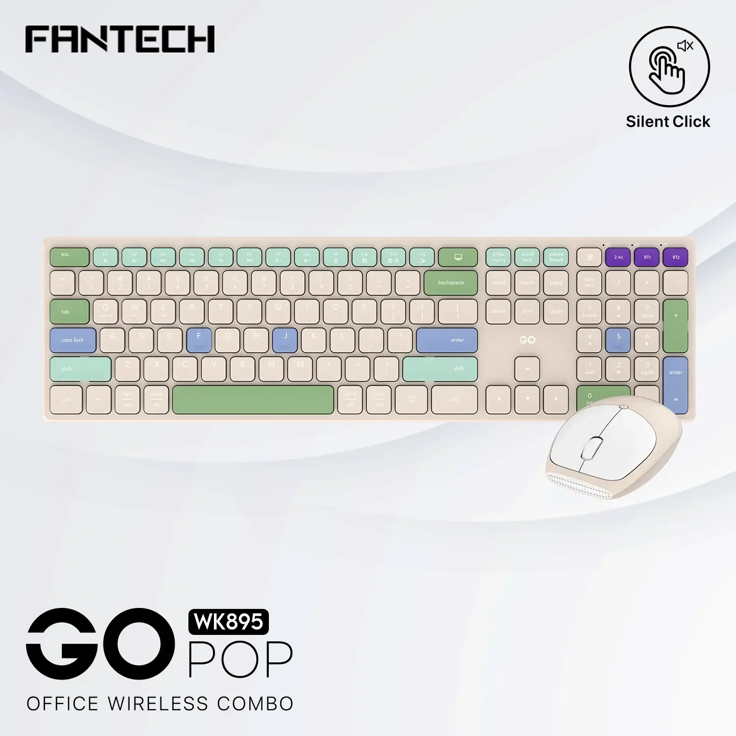 طقم كيبورد وماوس لاسلكي Fantech WK895 GO Pop - رمادي - Thumbnail 3