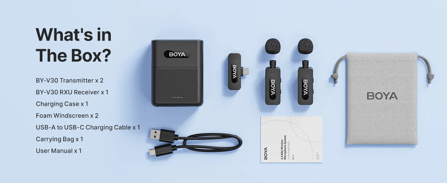 Boya BY-V30 Wireless Lavalier Microphone with USB-C Receiver, 36H Battery Life - Black - Image 19