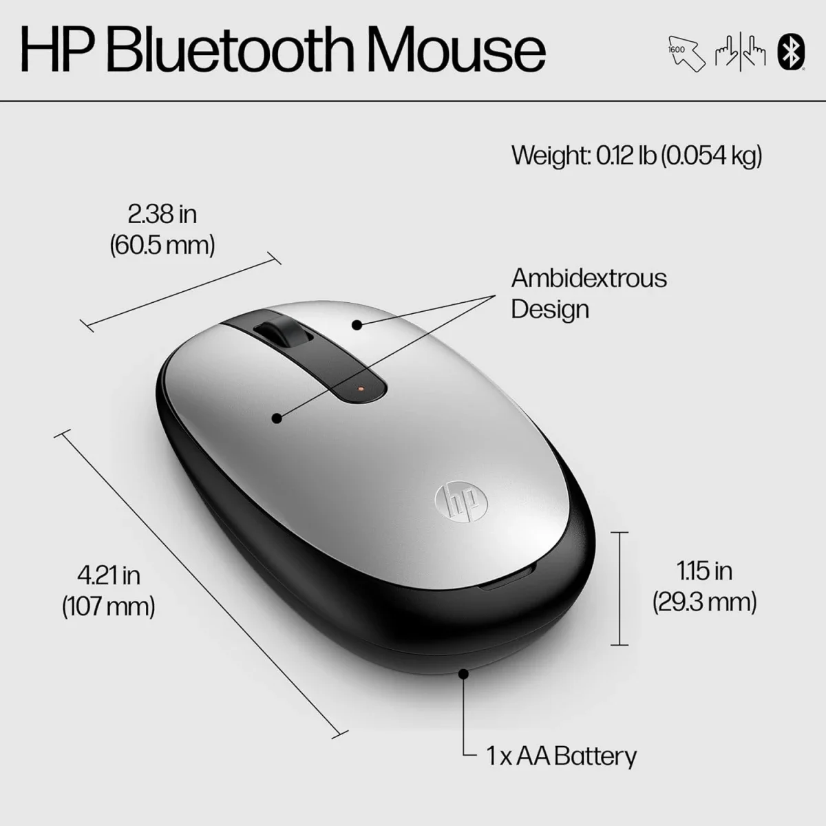ماوس HP 240 بلوتوث 1600 DPI نحيف ومحمول، فضي - Thumbnail 5
