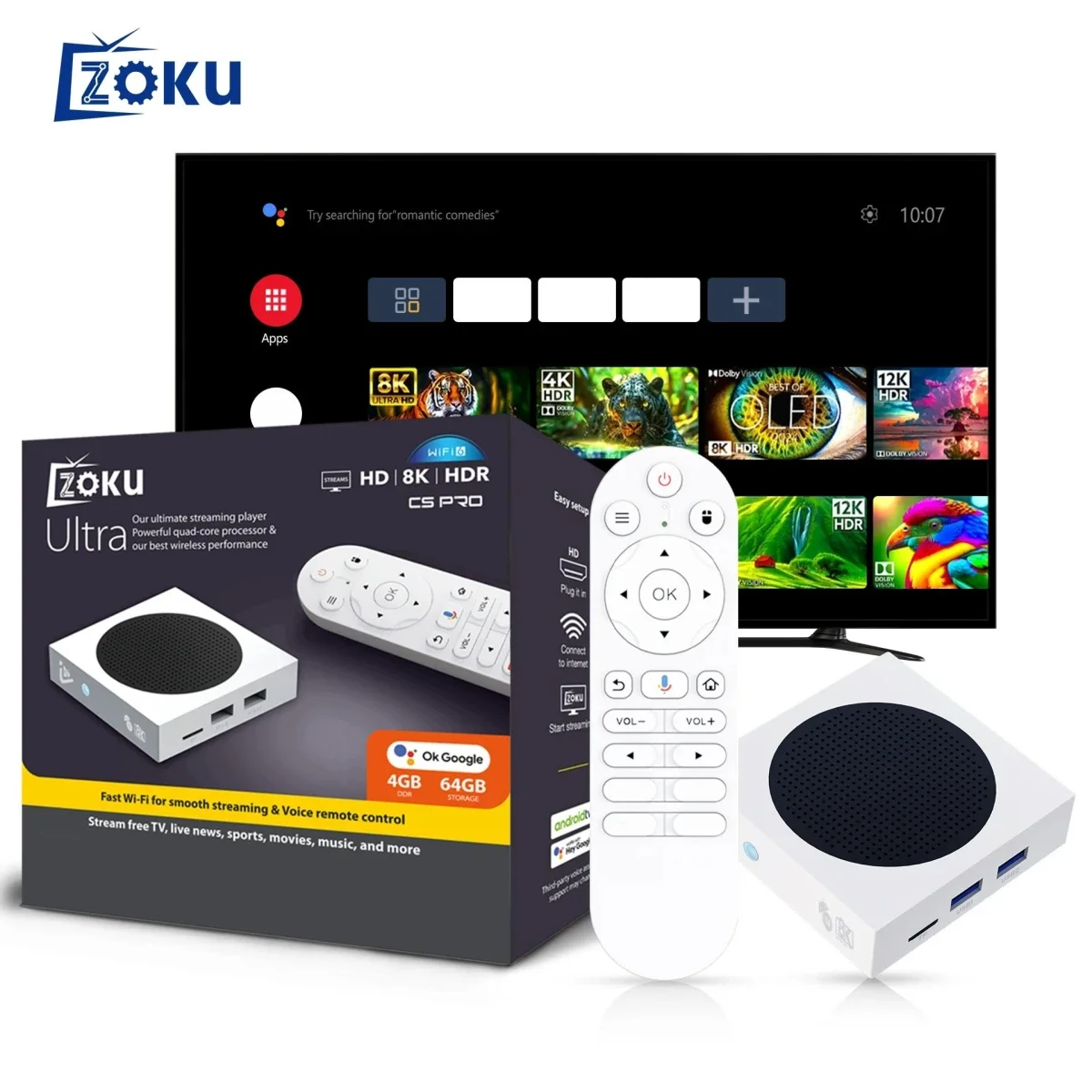 جهاز TV Box ذكي ZOKU C5 PRO Ultra رام 4GB وسعة 64GB Wi-Fi 6 و8K HDR