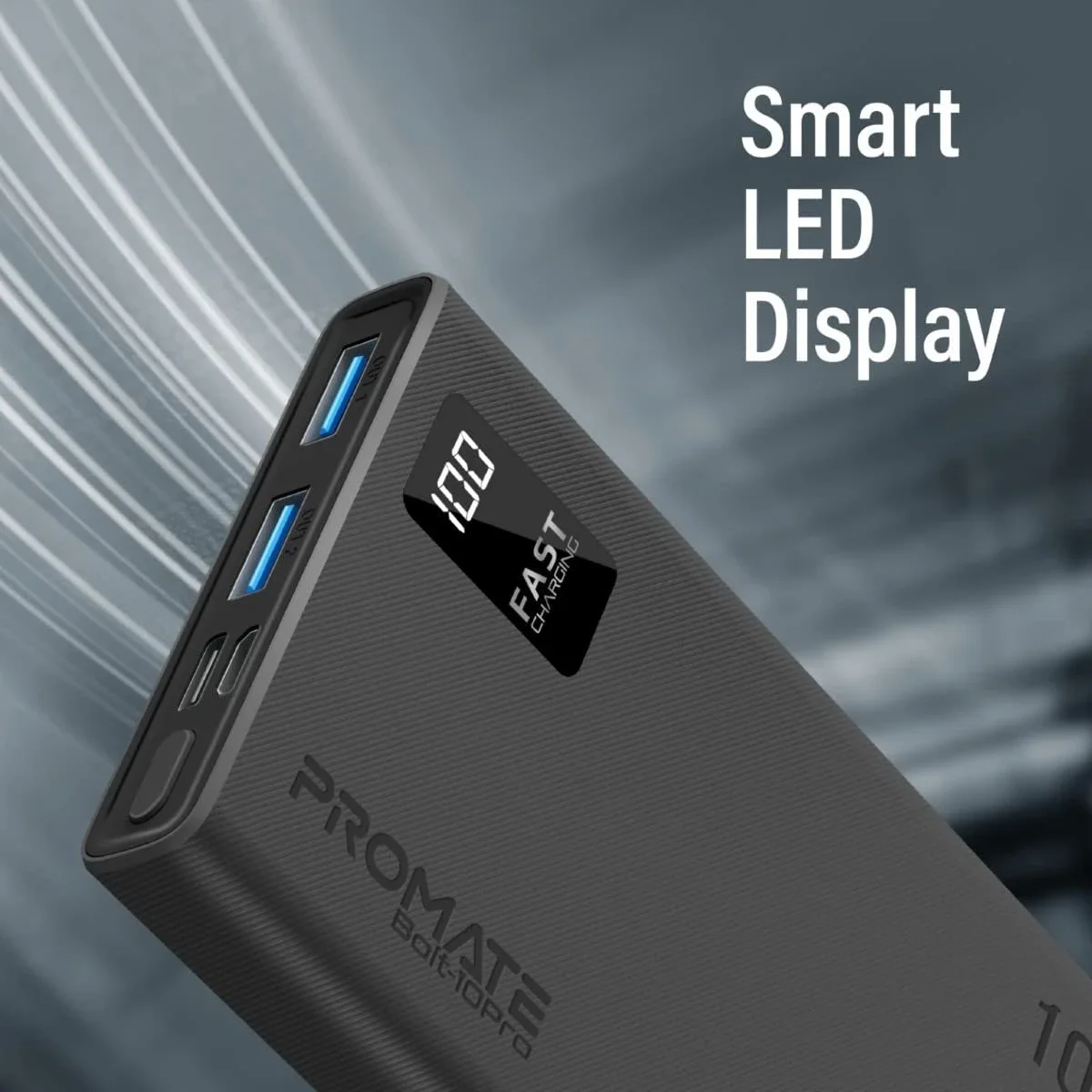 Promate Bolt-10Pro 10000mAh Ultra-Slim Power Bank with 10W USB-C and Dual USB - Black - Thumbnail 8