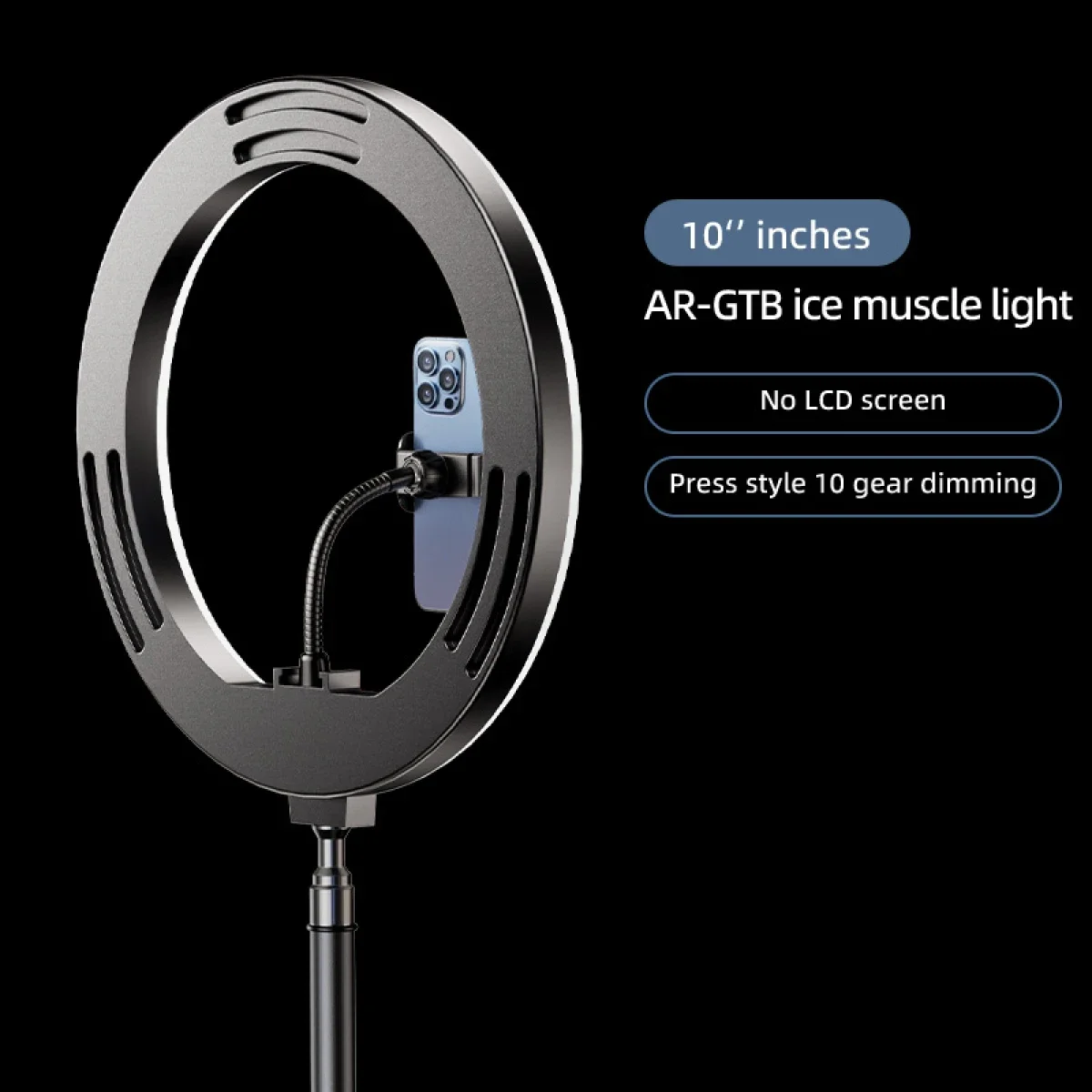 RTAKO AR-GTB06-10 10-Inch Ring Light with Single Phone Holder Without Tripod - Image 3
