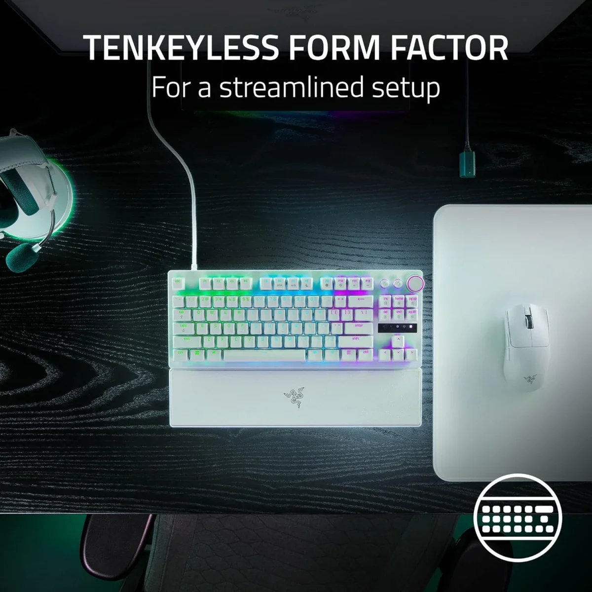 كيبورد ألعاب Razer Huntsman V3 Pro TKL بمفاتيح بصرية تناظرية - أبيض - Thumbnail 9