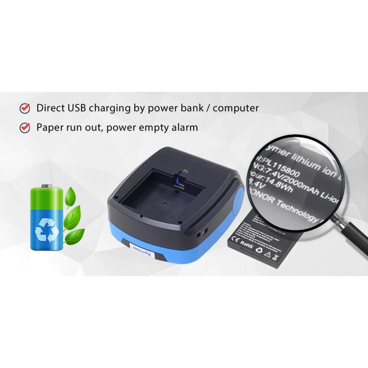 طابعة حرارية محمولة Xprinter XP-P810 3 إنش مع بلوتوث وWi‑Fi وبطارية 1800mAh - Image 5