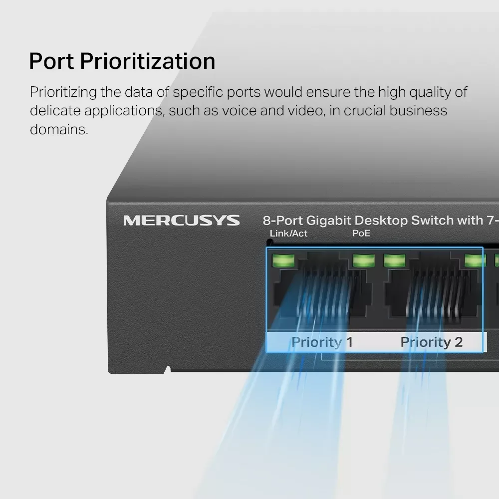سويتش MERCUSYS MS108GP مكتبي جيجابت 8 منافذ مع 7 منافذ PoE+ - Thumbnail 2