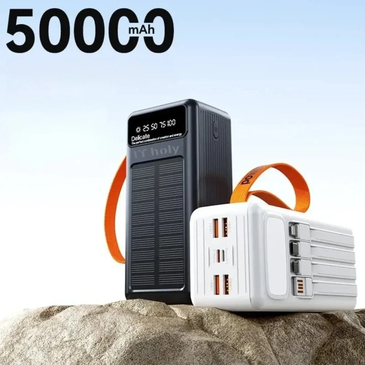 IT Holy B53 Solar Power Bank 50000mAh 10W with 4 Built-in Cables Black - Thumbnail 3